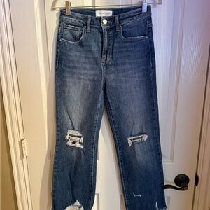 Risen Jeans Blue Wide Leg Distressed Jeans